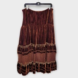 Vtg Y2K Lane Bryant Velvet Tiered Maxi Skirt 14/L Brown Gypsy Whimsigoth Fairy